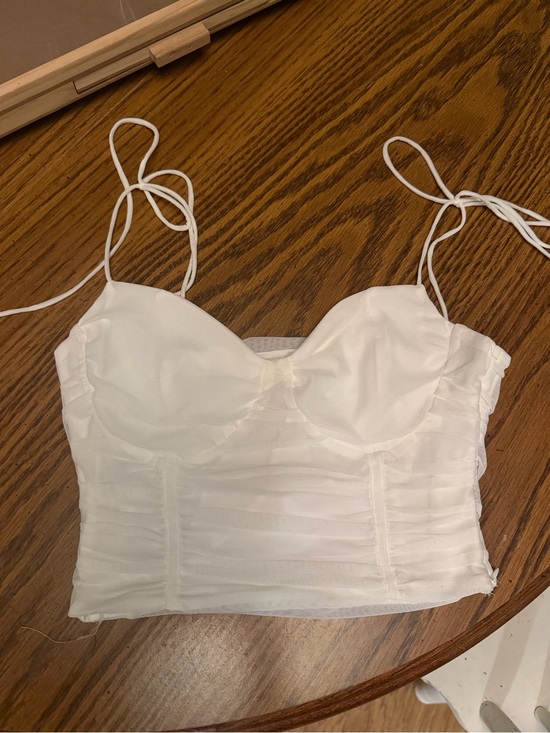 Princess Polly Tops - White Ruched Bustier Crop Top with Tie Straps